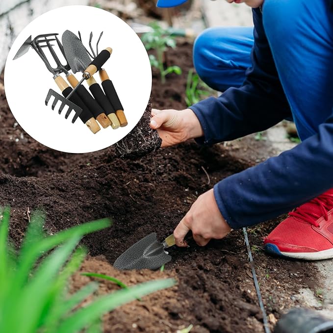 POPETPOP Garden Hand Tools Set 5pcs Gardening Tool Kit Compact Portable for Outdoor Use