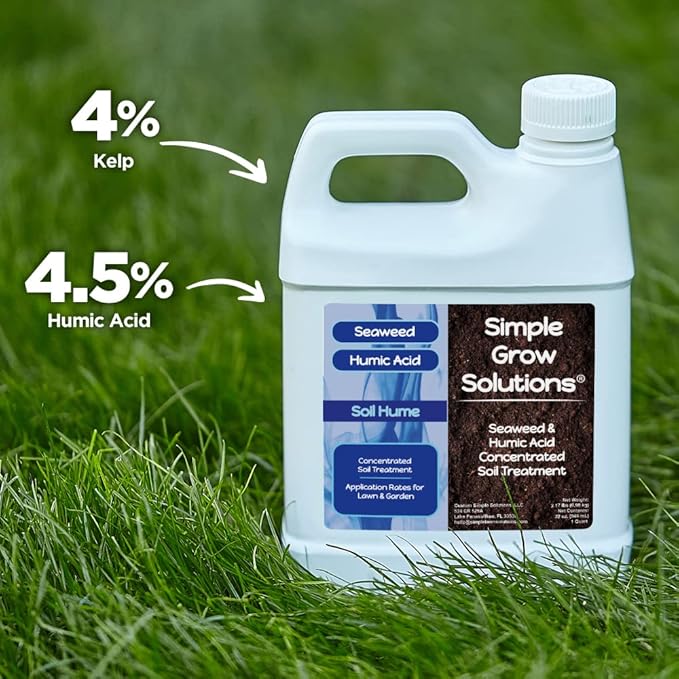 Organic Super Seaweed Humic Acid Blend- Liquid Sea Kelp for Grass and Plants - Soil Hume - Simple Grow Solutions- Natural Lawn &amp Garden Concentrate- Use with Fertilizer Program (32 Ounce)