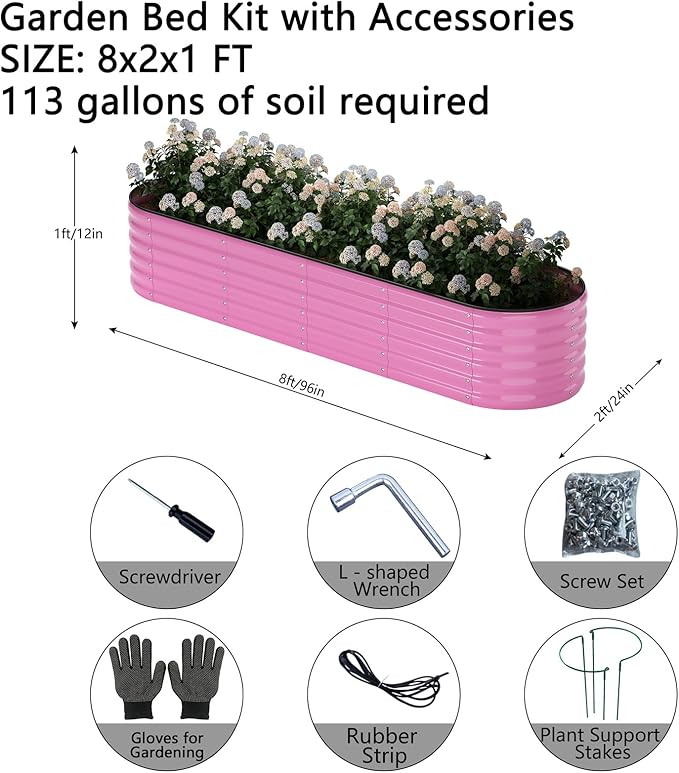 Galvanized Metal Planter Raised Garden Bed Kit for Gardening Outdoor8x2x1ft Planter Grow Garden Box Raised Flower BedLong Vegetable Clearance Herb Raised Garden Beds for Gardening