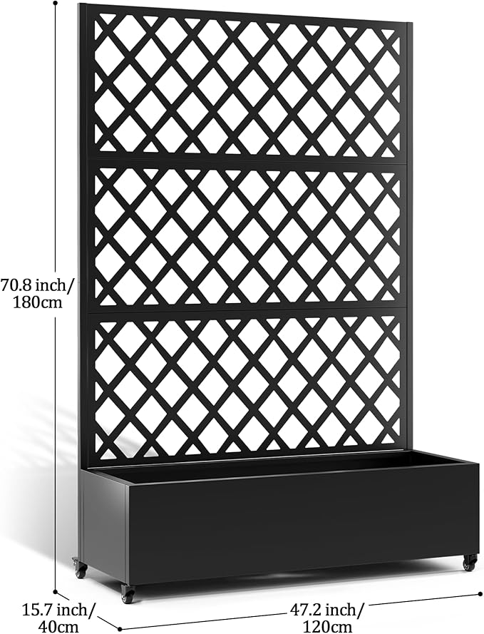 Metal Planter Box with Trellis Planter Box with Privacy Screen Privacy Trellis Outdoor for Climbing Plants with Drainage Holes Raised Garden Bed with Wheels