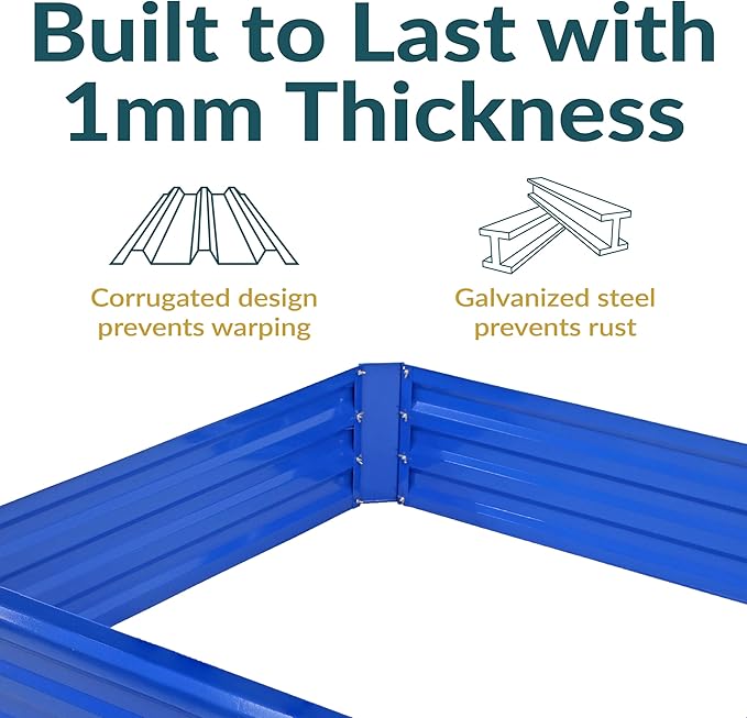 Sunnydaze Galvanized Raised Garden Bed - Metal Raised Bed for Gardening - Outdoor Planter Box for Flowers Plants and Vegetables - Blue - 12” H Square