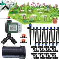 64FT Drip Irrigation Kit with Garden Timer Plant Watering System with Tubing Gushing Nozzles and Water Timer Quick Connector Kits Easy to Assemble