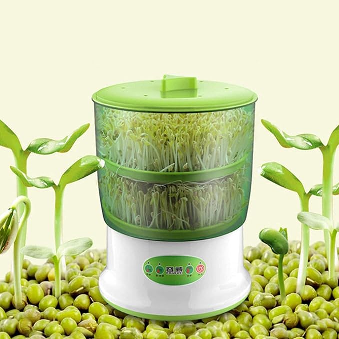 Bean Sprout Machine Automatic Bean Sprout Maker Seed Sprout Kit with Double Germination Tray Temperature Control Automatic (2layer)