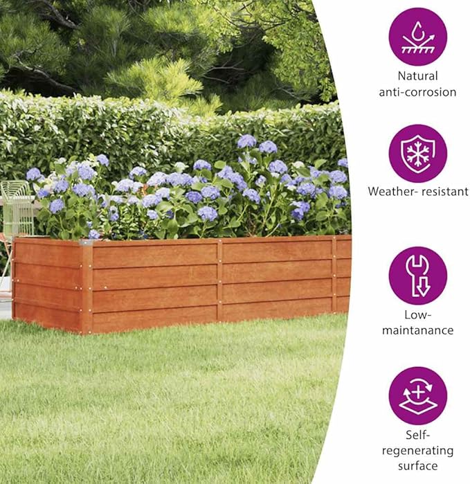 vidaXL y Corten Steel Garden Planter Bed - Large Durable Raised Bed for Patio Balcony Outdoor Spaces - 94.5x31.5x17.7 in.