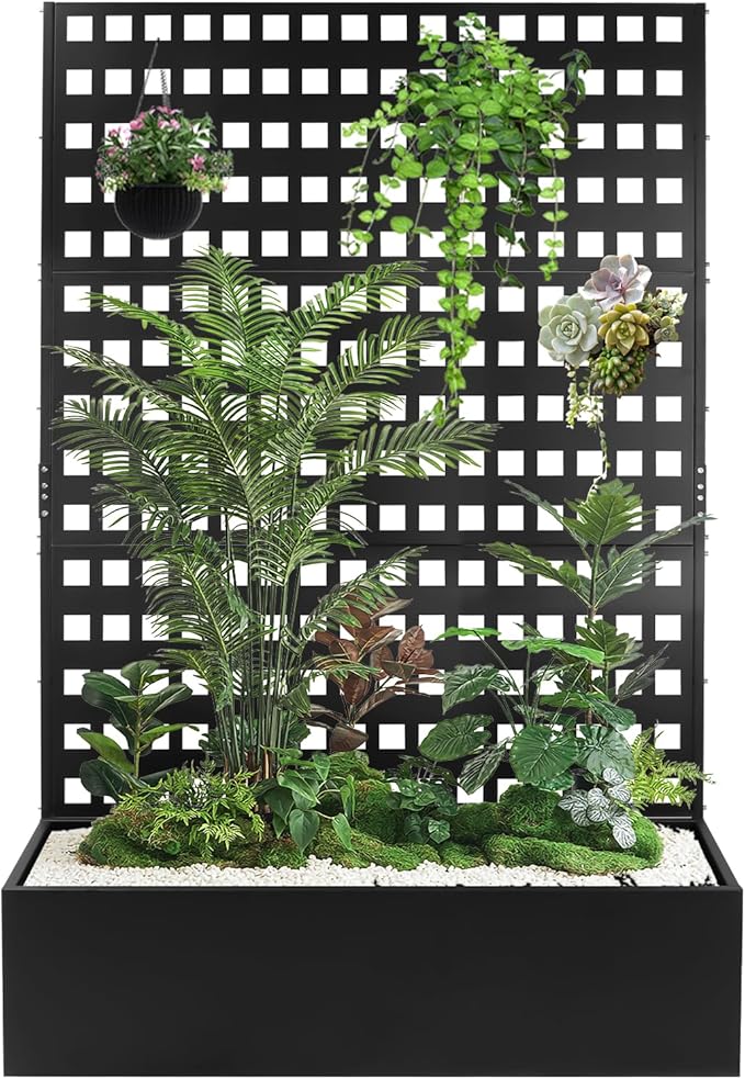 Metal Planter Box with Trellis 46''Lx18''Wx71''H Raised Garden Bed with Trellis for Climbing Plants with Privacy Screen Planter with Trellis &ampDrainage Holes Privacy Planters