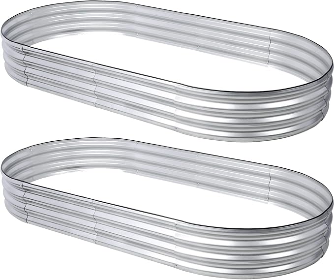 2 Pack 8x4x1FT Galvanized Raised Garden BedOutdoor Oval Metal Planter BoxLarge Raised Garden BedVegetables Growing Planter for Backyard Patio Gardener