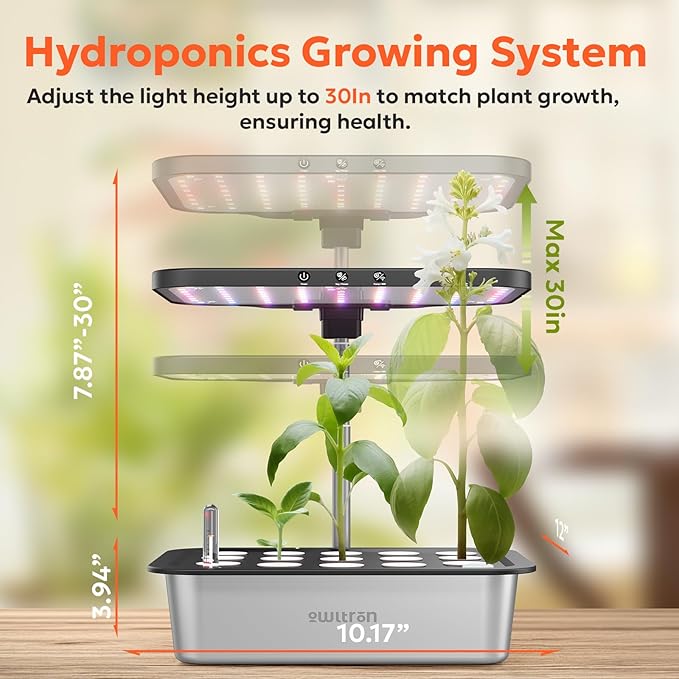 owltron Smart Hydroponics Growing System Kit15 Pods Indoor Herb Garden with 36W LED Grow Light &amp APP Control Planting Height Up to 30 Quiet Water Pump Stainless Steel - Ideal Gift for All Age