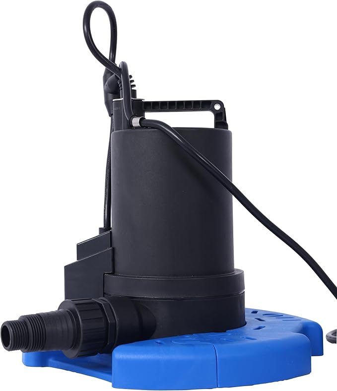 1/3 HP Automatic Swimming Pool Cover Pump 120 V Submersible with 3/4 Check Valve Adapter 2500 GPH Water Removal for Pool Hot Tubs Rooftops Water Beds and more
