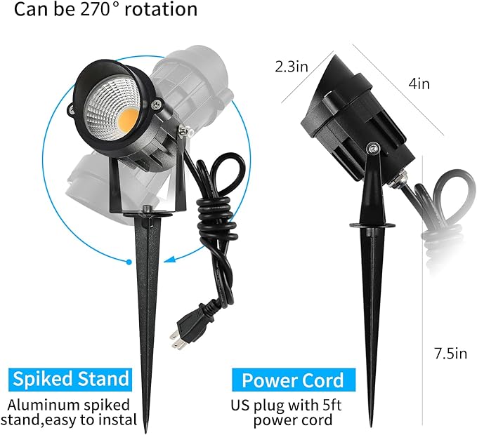 Outdoor Landscape Lights 7W 700LM110V 120V LED Spot LightsWaterproof Landscape Spotlights3CCT Selectable US-3 Plug in Tree UplightsMount Wall Lamp Spiked Stand for Yard PathwayPack of 8
