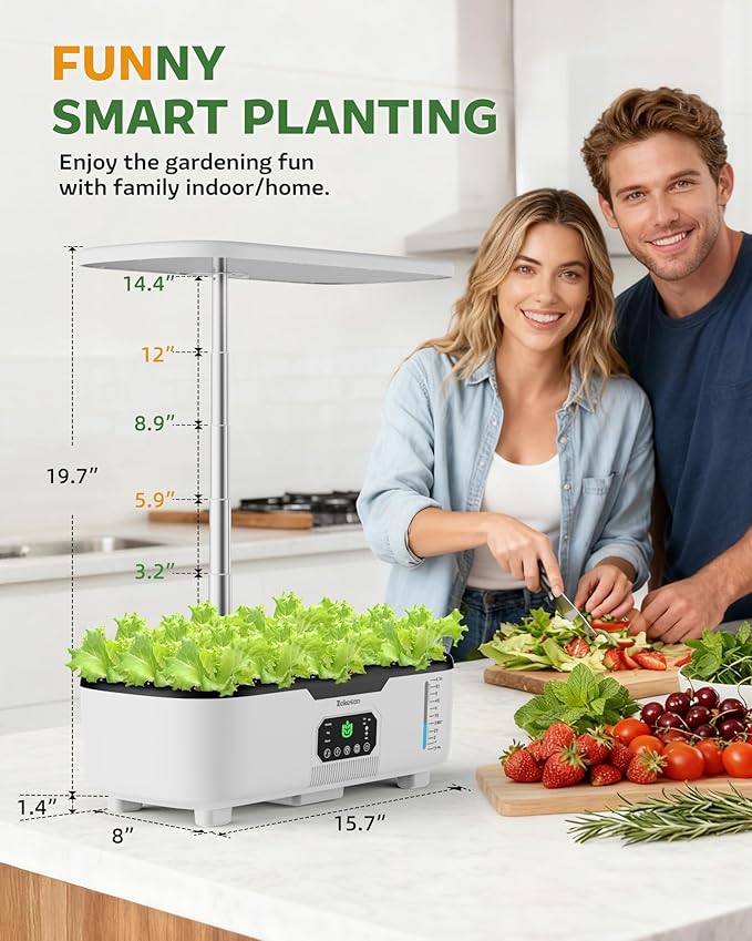 Misting Hydroponic Growing System Kit 15-Pods Indoor Smart Herb Garden Planter with LCD Touch Panel 6L Large Tank for Herb/Vegetables/Flowers/FruitsGardening Gifts for Women Men Beginners-White