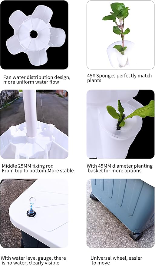 Hydroponics Tower Garden Growing Vertical Indoor Gardening Vegetable Plant Tower with Timer Automatic Watering and Movable Water Tank