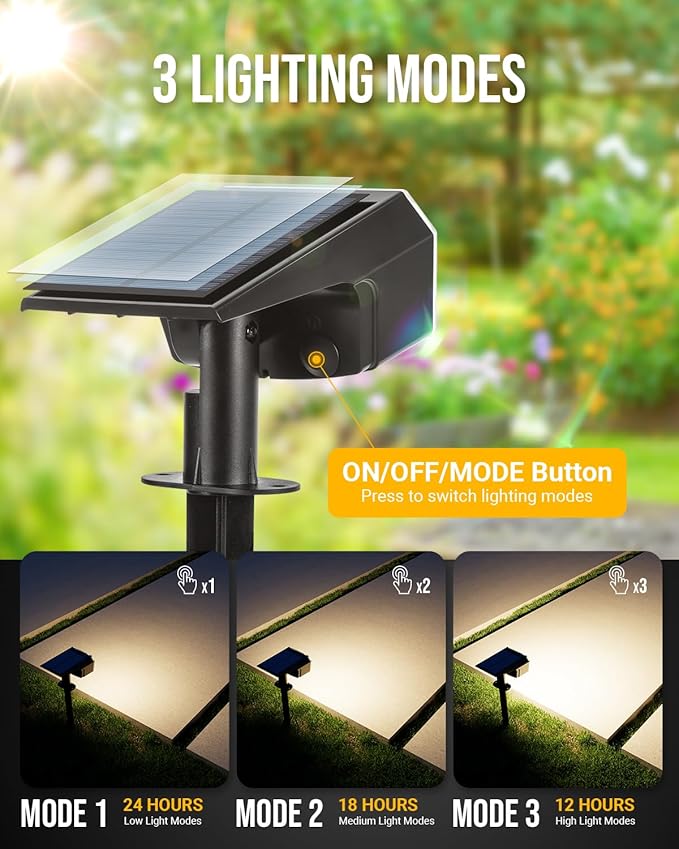 GIGALUMI Solar Spot Lights Outdoor Waterproof 6 Pack Warm White IP65 63 LED 3 Lighting Modes Spotlights for Garage Yard Garden House Pathway