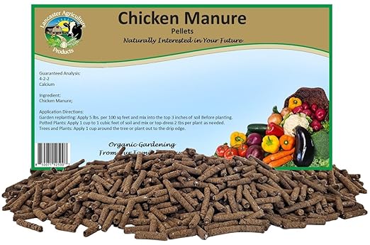 Chicken Manure Pellets 16 Pounds - Nutrient-Rich Slow-Release Fertilizer with Nitrogen Phosphorus &amp Potassium for Healthy Plant Growth and Soil Improvement - Lancaster Agriculture Products