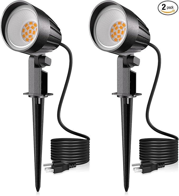 MEIKEE 12W Landscape Lighting 120V 2700K Warm White LED Garden Lights IP66 Waterproof Outdoor Landscape Spot Lights with US Plug for Wall Tree Fence Yard Path (2 Pack)