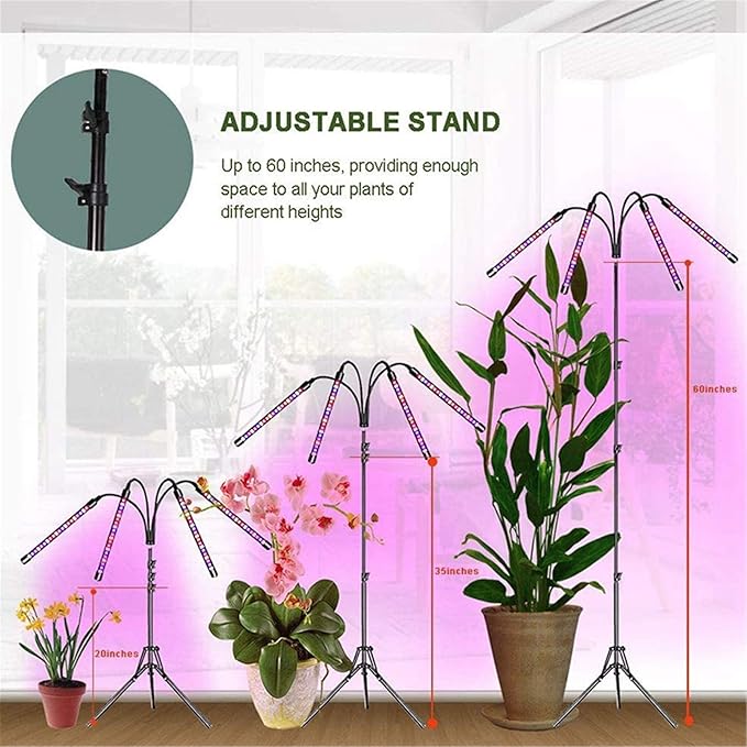 40W LED Full Spectrum Grow Lamps with Bracket Dimmable Greenhouse Flower Adjustable Floor Plant Growing Lights with Timer