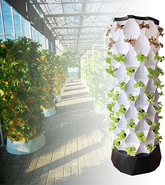 Hydroponics Growing Sys-temHydroponics TowerAquaponics Grow Sys-tem With 48/64/80 Growing Points Aeroponics Growing Kit for Fruits and Vegetables with Hydrating Pump TimerWhite-64Pots