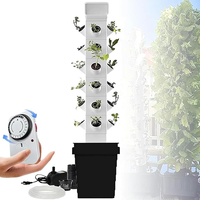 Garden Planter Hydroponics Tower Hydrating Pump/Timer/Adapter Aeroponics Growing Kit for Herbs Net Pots Fruits Vegetables24Holes//1pc