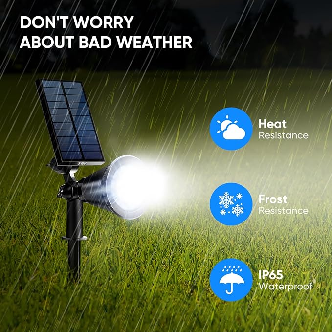 KEV 800 Lumens Solar Spot Lights Outdoor18 LEDs Solar Flood Lights with 2 Modes &ampAdjustable &ampIPX65 WaterproofSolar Spotlight for Driveway/Backyard/Patio Landscape/Tree/Garage(Cool White 2 P