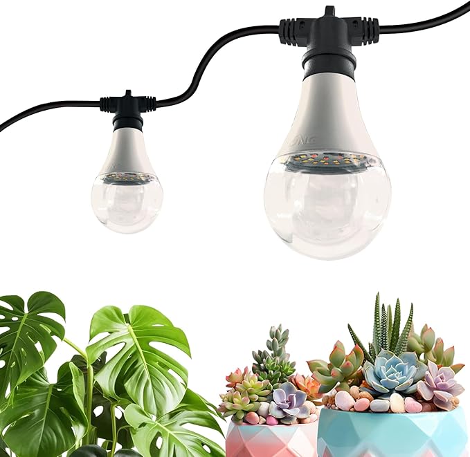 Hanging Grow Light String Bulbs LED Growth Bulb A25 Full Spectrum Plant Light E26 Base 15W houseplant Growting lamp Greenhouse Indoor or Outdoor (3 Lights and Cord)