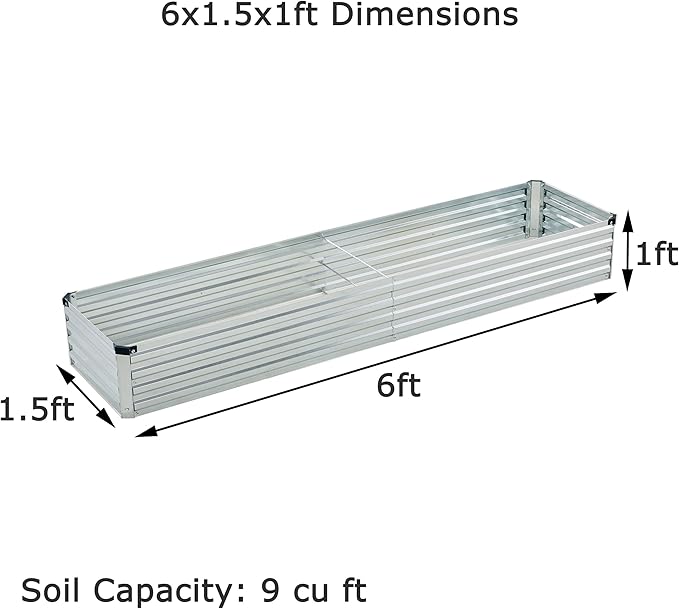 6x1.5x1ft(2 Pack) Galvanized Raised Garden BedOutdoor Planter Box Metal Patio Kit Planting Bed for Vegetables Flowers HerbSilver
