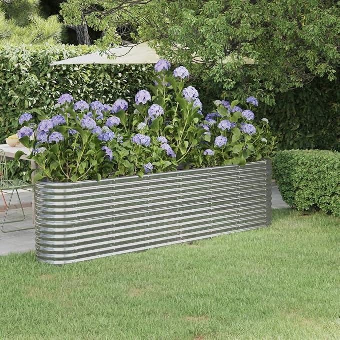 Garden Planters Outdoor Planters Garden Raised Bed Powder-Coated Steel 102.4x15.7x26.8 Silver for Growing Vegetables and Flowers