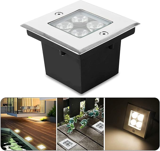 4W Square LED Landscape Lights - IP67 Waterproof Recessed Spot Lights for Gardens Paths and Terraces (Red &amp Warm White 12V)