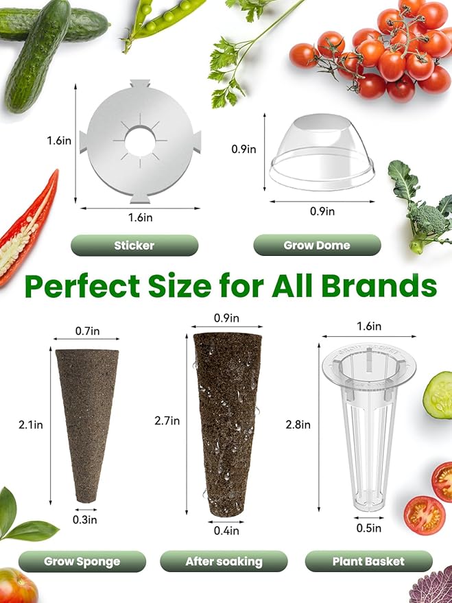 inbloom 12 Pods Hydroponics Growing System Transparent Black and 50 Grow Sponges 50 Baskets 50 Domes and 50 Labels