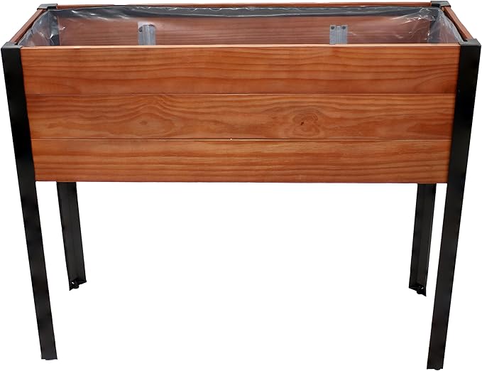 Sunnydaze Acacia Wood Raised Garden Bed with Legs - 31-Inch H - Powder-Coated Steel Frame - Removable Planter Bag - Brown