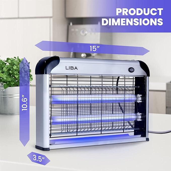 LiBa Electric Bug Zapper (2-Pack) Indoor Insect Killer - (4) Extra Replacement Bulbs - Fly Mosquito Killer and Repellent - Lightweight Powerful 2800V Grid Easy-to-Clean Removable Washable Tray.