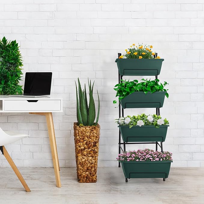 OYEAL Raised Garden Bed 4 Tier Vertical Garden Planters Indoor Outdoor Raised Planter Box with Legs Elevated Herb Garden Planter for Flowers Vegetables Plants Green 16.8 * 18.3 * 41.5 Inches