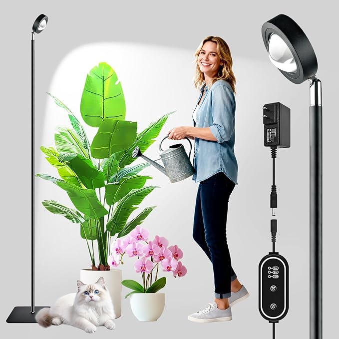 20W Full Spectrum Grow Light Daylight 3000LM High PPFD&ampCRI COB LED Floor Lamp with 6/8/12H Timer Adjustable Height (28-83) &amp Angle Grow Lights for Indoor Plants Succulents &amp Flowers
