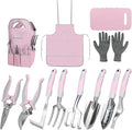 Pink Garden Tool Sets 12 Pieces iHansee Aluminum Gardening Hand Tools with Non-Slip Handle Kneeling Pad Apron Gloves and Organizer Bag Landscaping Tools - Gift for Women &amp Garden Enthusiasts