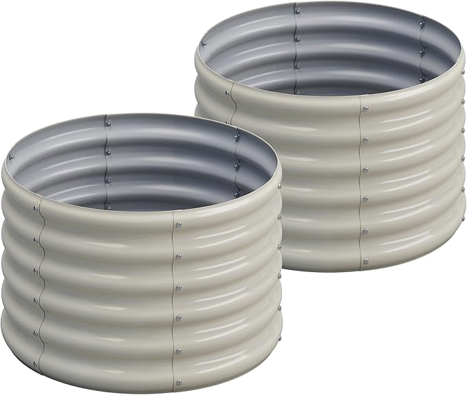 2PCS 2x2x1.5FT Galvanized Raised Garden Bed KitVegetable Boxes-Round Metal Flower BoxLarge Planter Raised Beds Outdoor Garden for PlantingFruitHerb-White