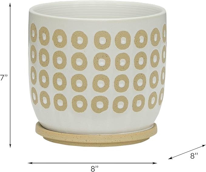 Generic 8 Circles Planter W Saucer White