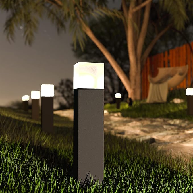 GOODSMANN Low Voltage Landscape Lights Path Lights 8PK 2W 100 Lumen with 8PK 3W 200 Lumens Spotlight Outdoor with Metal Stake Cable Connector
