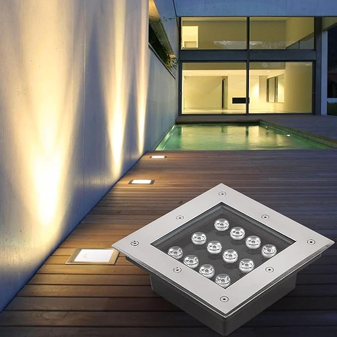 Square Outdoor Buried Lights - Recessed Ground LED Landscape Lamp IP67 Waterproof Stainless Steel LED Spotlight 12V Buried Garden Lamp for Terrace Garden Garage Paths Illuminate(Color:BlueS