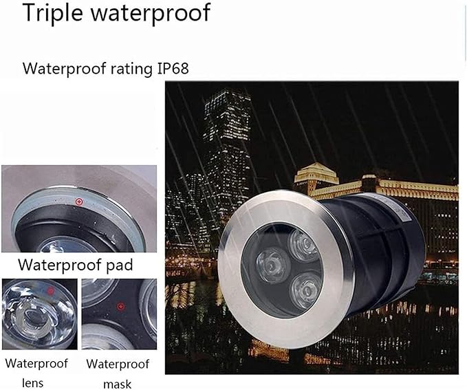 Outdoor Fountain Landscape Lamp IP68 Waterproof Garden Buried Lights AC 12V Low Voltage Underwater Pond Light 30° Beam Angle Waterfall Recessed SpotlightWhite Light 3w75mm