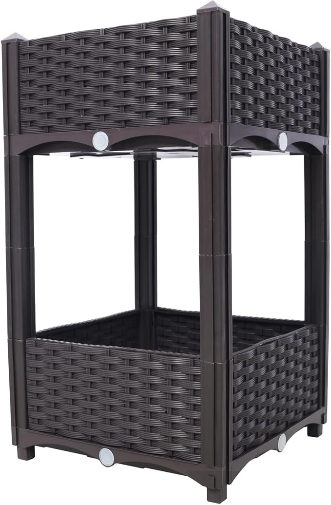 Planter Raised Beds Polypropylene Brown Self-Draining System Outdoor Balcony Garden Beds Weather-Resistant