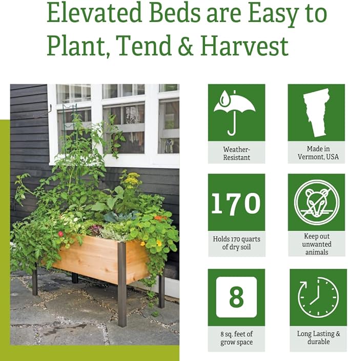 Gardener's Supply Company Raised Garden Bed Elevated Cedar Planter Box | 2' x 4' Heavy Duty Standing Garden Planters for Outdoor Plant Vegetables &amp Flower Gardening Perfect for Patio Lawn &amp B