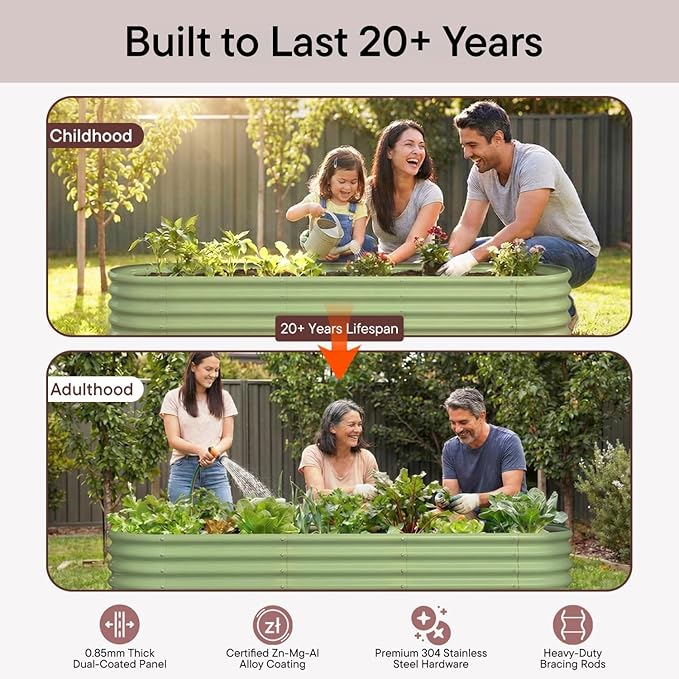 2-Pack Galvanized Raised Garden Bed 8x2x1ft - 12 Tall Metal Planter for Outdoor Plants Vegetables Metal Garden Box with Stainless Steel Hardware and Rust-Resistant Coating - Moss Green
