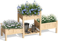 Wooden Raised Garden Bed with Legs &amp Storage Shelf 3 Tier Outdoor Elevated Planter Box for Patios/Herbs/Flowers/Vegetables Easy Assembly Natural