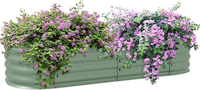 4.9' X 2' X 1' Galvanized Raised Garden Bed Kit: Metal Elevated Planter for Growing Flowers Herbs &amp Vegetables (Green)