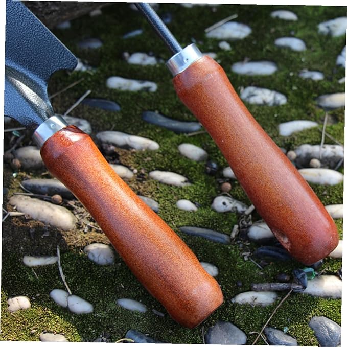 Toyvian 4pcs Gardening Tool Set with Small Spade Shovel Narrow Extended Hand Trowel Dual-use Hoe Rake and Three-Prong Cultivator for Planting Digging and Soil Scooping in Garden