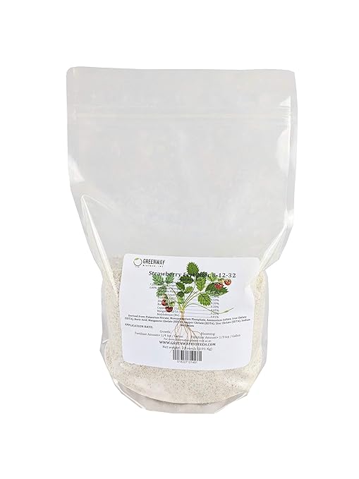 Greenway Biotech Inc. Strawberry Fertilizer 8-12-32 Powder - Water Soluble with Chelated Micronutrients for Strawberries Blueberries Raspberries - Sweeter Larger Fruit - Hydroponics &amp Soil - 1 LB