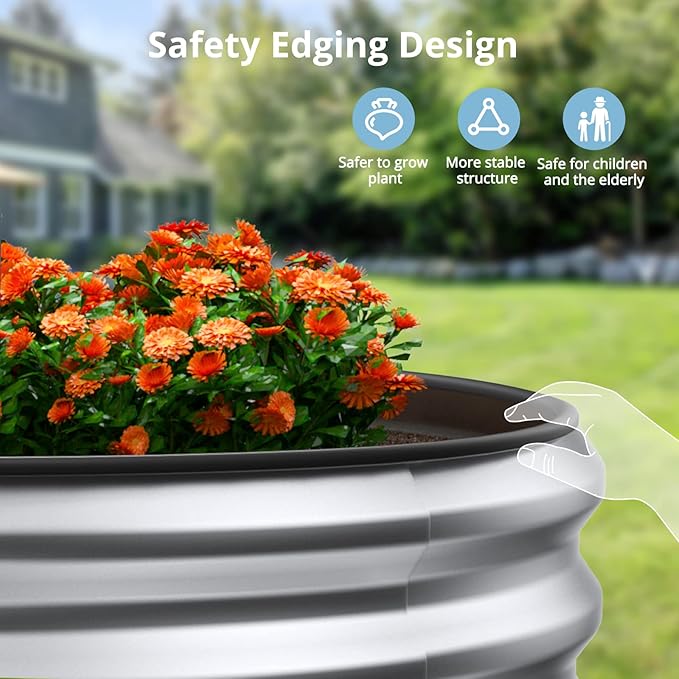 Raised Garden Bed Kit 6x3x1 ft Galvanized Planter Box Outdoor with Safety Edging Large Metal Raised Beds for Gardening Vegetables Flower Herb (Silver)