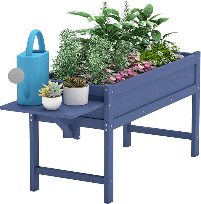 HDPE Raised Garden Bed with Legs 49x21x27in All-Weather Heavy Duty Planter Box Outdoor Elevated Garden Bed for Seeds Herb Flower Vegetable (Navy Blue)