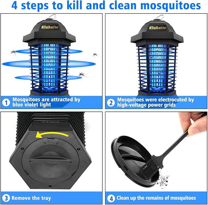 Klahaite Bug Zapper Outdoor Electric Mosquito Zapper Fly Zapper Indoor Fly Traps Mosquito Repellent Outdoor Patio and Backyard Covers 1/2 Acre 3 Prong Plug 4200V ABS Fireproof Plastic Outer