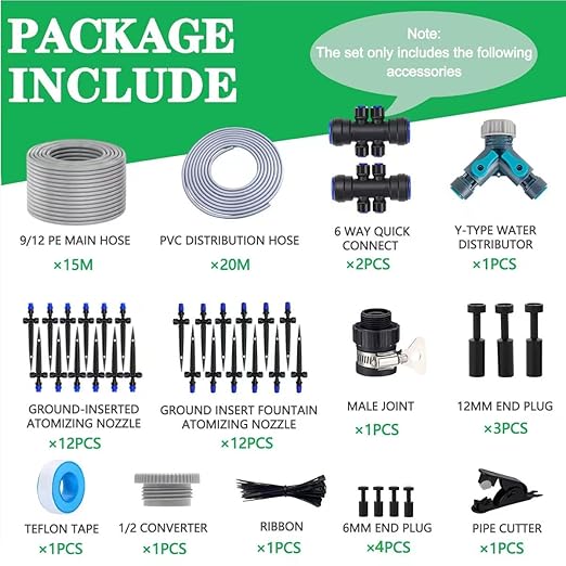 115FT Drip Irrigation KitTandem atomizing NozzleTandem Fan-Shaped Drip Irrigation EmitterQuick-Connect Automatic Drip Irrigation SystemSuitable for Watering Plants in Flowerpot Elevated Bed.