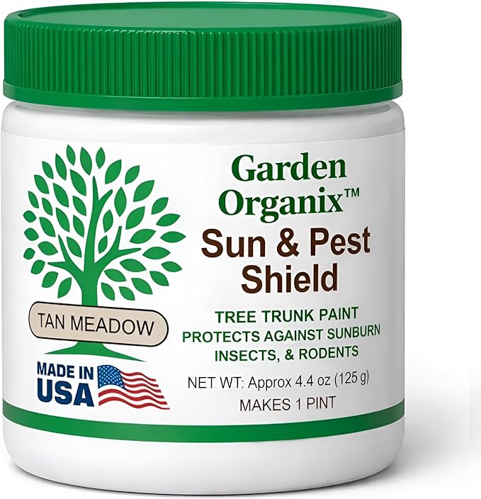 Garden Organix™ Sun &amp Pest Shield Tree Paint – Organic Tree Guard Sunburn &amp Pest Deterrent 1 Pint (Tan Meadow)