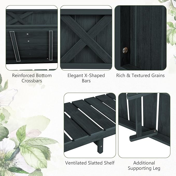 Raised Garden Bed with Legs 47 x 18 x 29 Inch Elevated Planter Box w/HIPS Frame Drainage Holes &amp Storage Shelf Standing Raised Planter for Flowers Herbs Outdoor Balcony Backyard (Black)